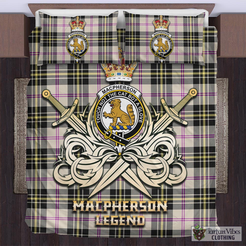 Tartan Vibes Clothing MacPherson Dress Ancient Tartan Bedding Set with Clan Crest and the Golden Sword of Courageous Legacy