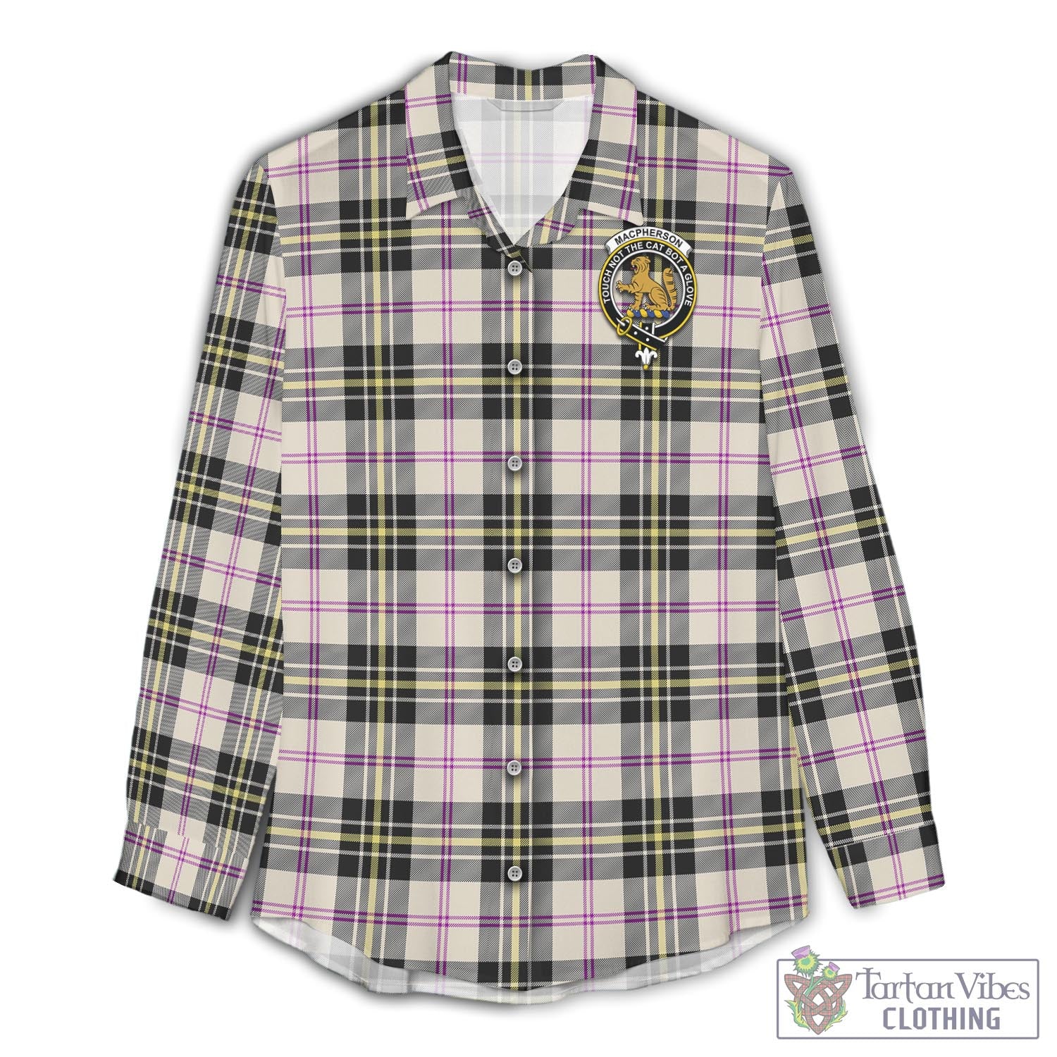 Tartan Vibes Clothing MacPherson Dress Ancient Tartan Womens Casual Shirt with Family Crest