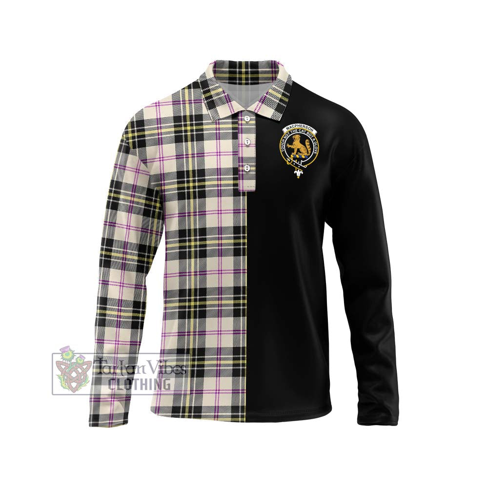 MacPherson Dress Ancient Tartan Long Sleeve Polo Shirt with Family Crest and Half Of Me Style Unisex - Tartanvibesclothing Shop