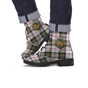 MacPherson Dress Ancient Tartan Leather Boots with Family Crest