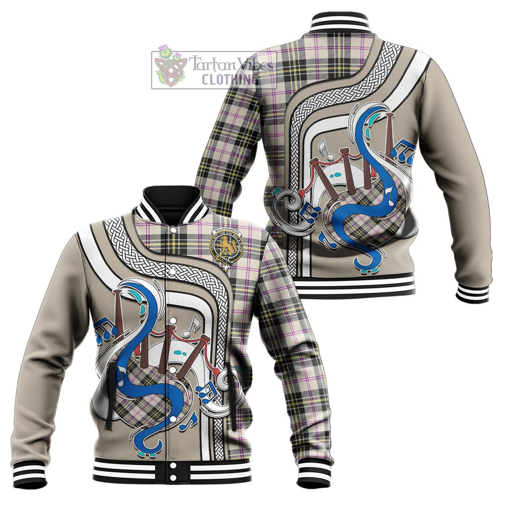 Tartan Vibes Clothing MacPherson Dress Ancient Tartan Baseball Jacket with Epic Bagpipe Style