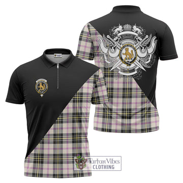 MacPherson Dress Ancient Tartan Zipper Polo Shirt with Family Crest and Military Logo Style