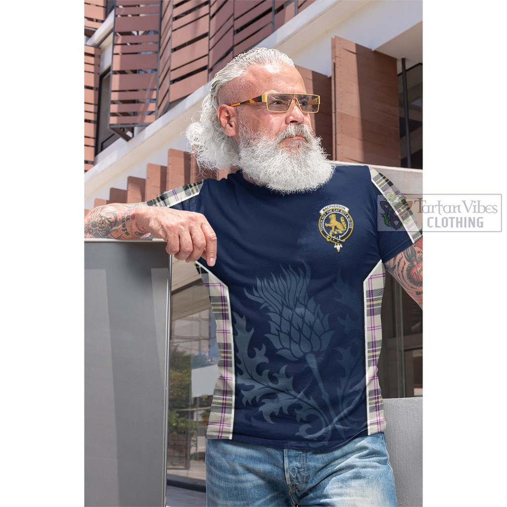 Tartan Vibes Clothing MacPherson Dress Ancient Tartan Cotton T-shirt with Family Crest and Scottish Thistle Vibes Sport Style