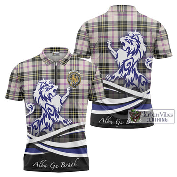 MacPherson Dress Ancient Tartan Zipper Polo Shirt with Alba Gu Brath Regal Lion Emblem