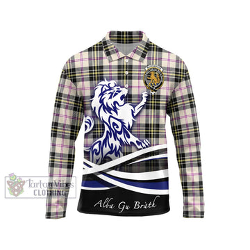 MacPherson Dress Ancient Tartan Long Sleeve Polo Shirt with Alba Gu Brath Regal Lion Emblem