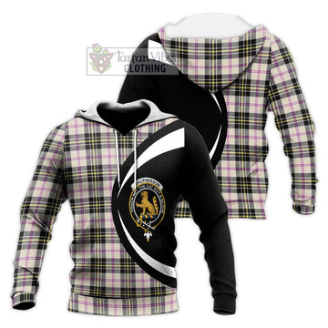 MacPherson Dress Ancient Tartan Knitted Hoodie with Family Crest Circle Style