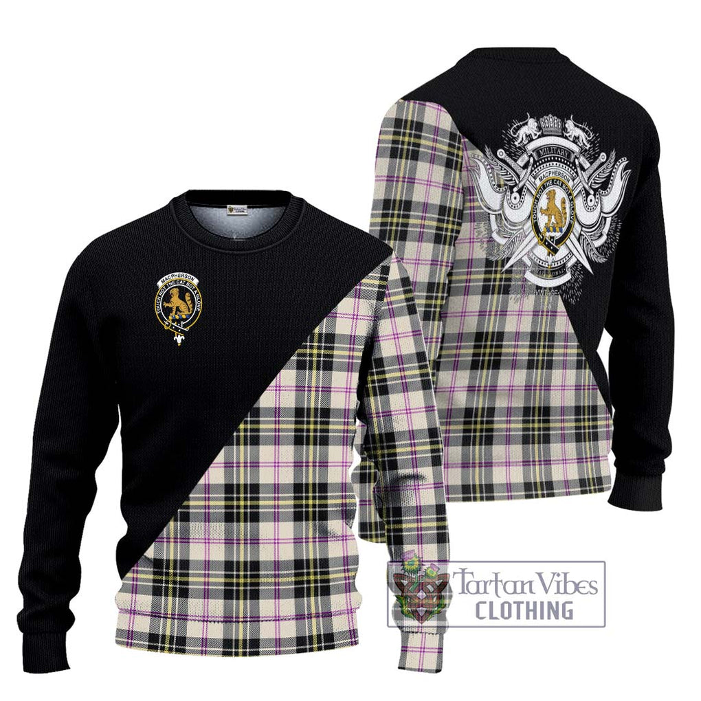 MacPherson Dress Ancient Tartan Knitted Sweater with Family Crest and Military Logo Style Unisex - Tartanvibesclothing Shop