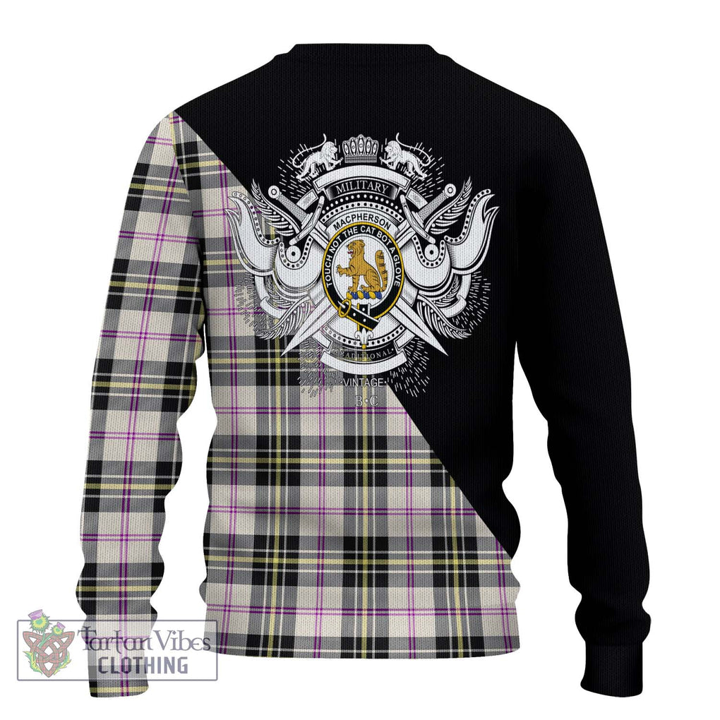 MacPherson Dress Ancient Tartan Knitted Sweater with Family Crest and Military Logo Style - Tartanvibesclothing Shop