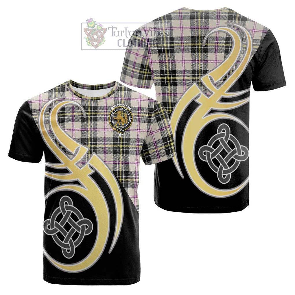 Tartan Vibes Clothing MacPherson Dress Ancient Tartan Cotton T-shirt with Family Crest and Celtic Symbol Style