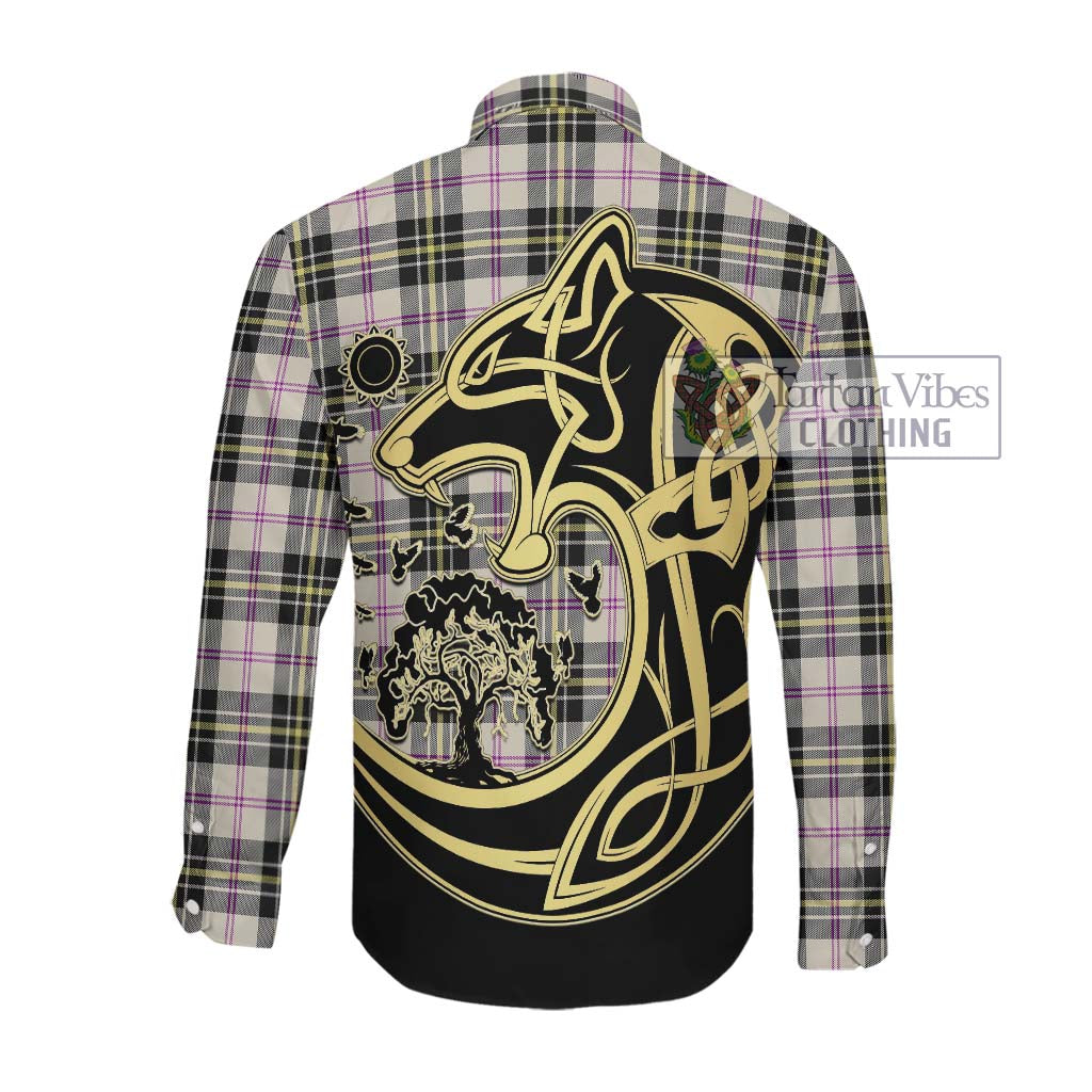 Tartan Vibes Clothing MacPherson Dress Ancient Tartan Long Sleeve Button Shirt with Family Crest Celtic Wolf Style