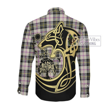 MacPherson Dress Ancient Tartan Long Sleeve Button Shirt with Family Crest Celtic Wolf Style