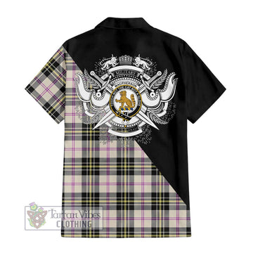 MacPherson Dress Ancient Tartan Short Sleeve Button Shirt with Family Crest and Military Logo Style