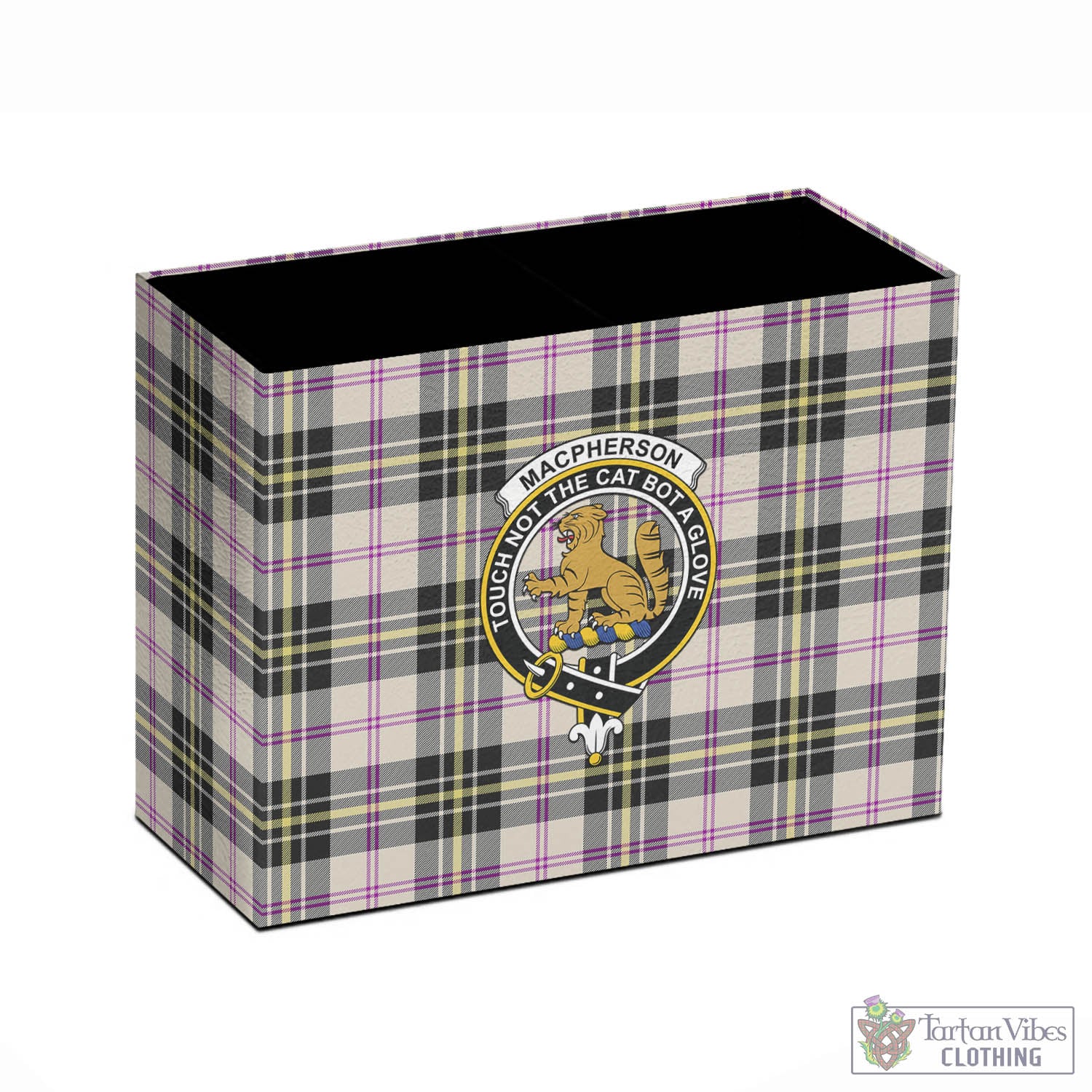 Tartan Vibes Clothing MacPherson Dress Ancient Tartan Pen Holder with Family Crest