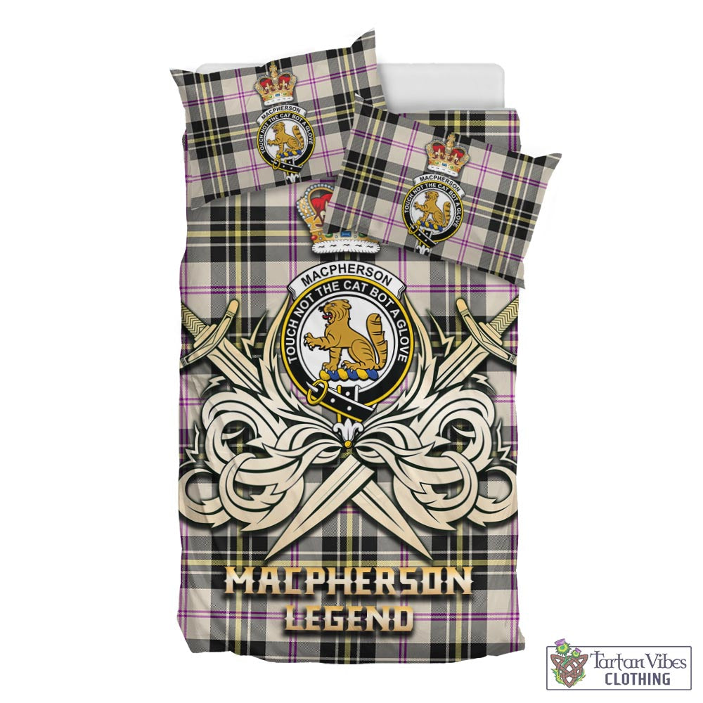 Tartan Vibes Clothing MacPherson Dress Ancient Tartan Bedding Set with Clan Crest and the Golden Sword of Courageous Legacy