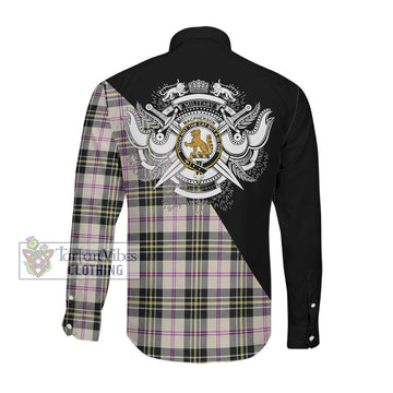 MacPherson Dress Ancient Tartan Long Sleeve Button Shirt with Family Crest and Military Logo Style