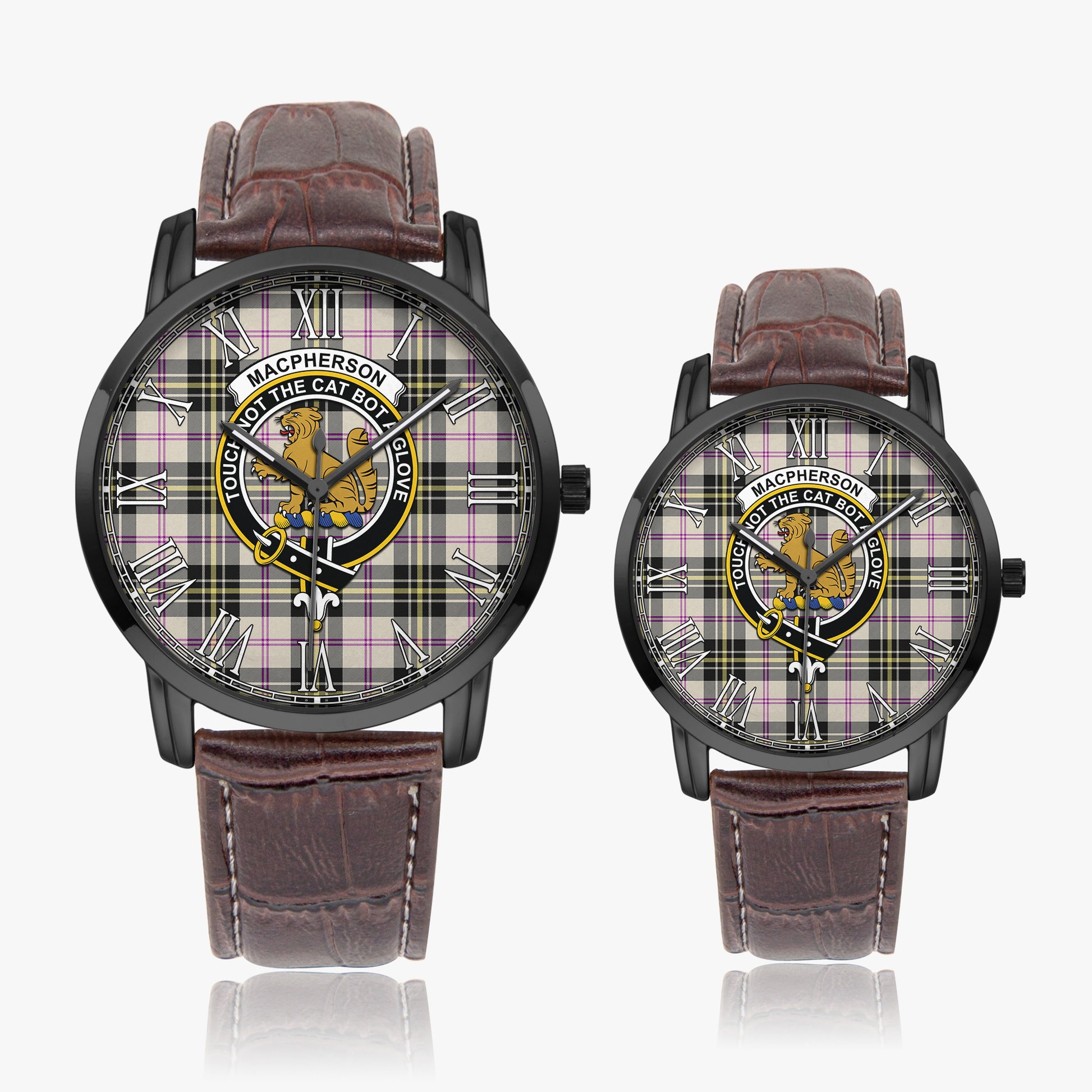 MacPherson Dress Ancient Tartan Family Crest Leather Strap Quartz Watch - Tartanvibesclothing