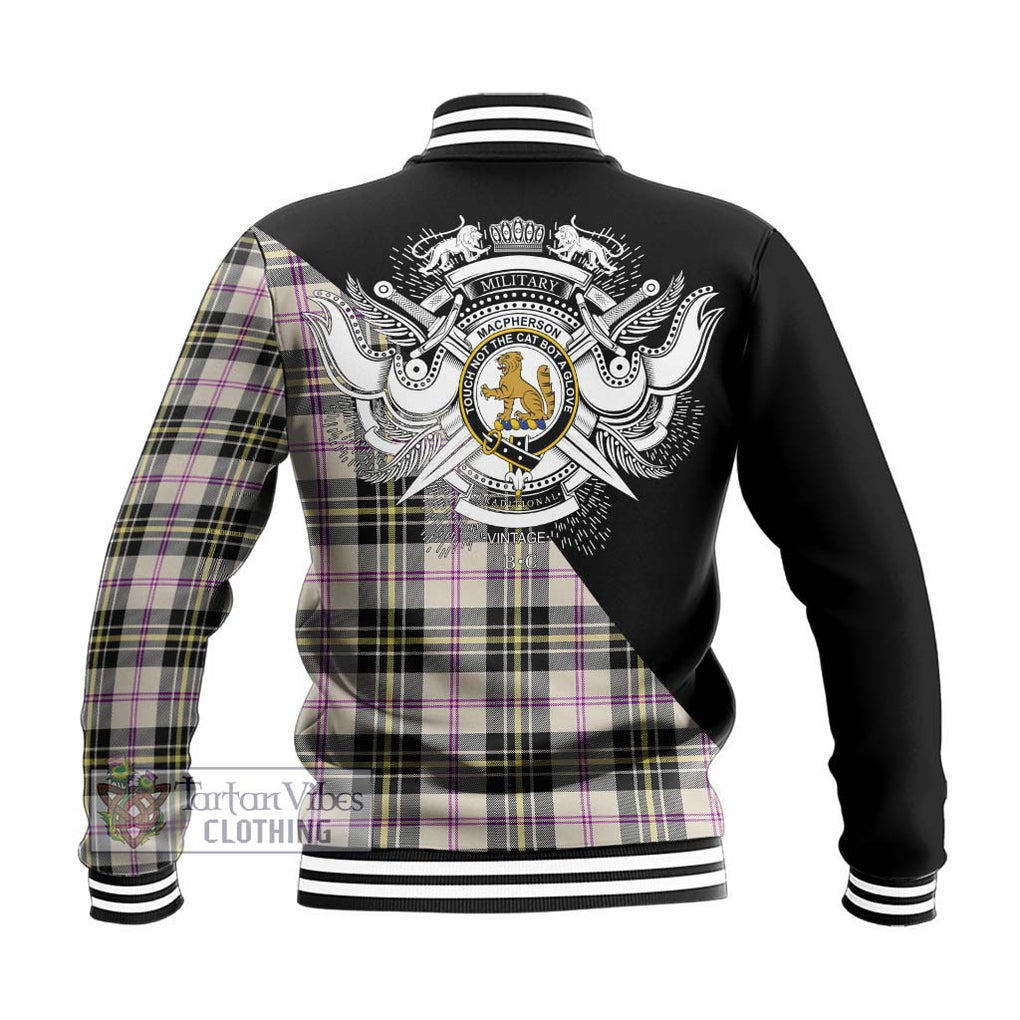 MacPherson Dress Ancient Tartan Baseball Jacket with Family Crest and Military Logo Style - Tartanvibesclothing Shop