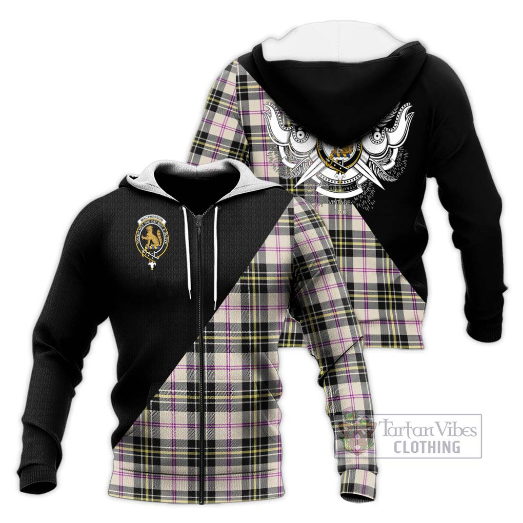 MacPherson Dress Ancient Tartan Knitted Hoodie with Family Crest and Military Logo Style Unisex Knitted Zip Hoodie - Tartanvibesclothing Shop