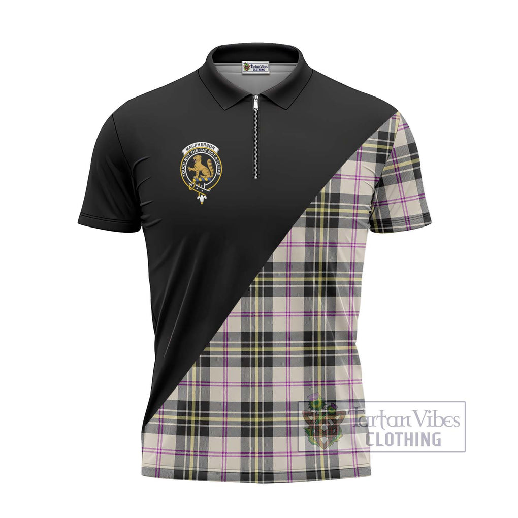 MacPherson Dress Ancient Tartan Zipper Polo Shirt with Family Crest and Military Logo Style - Tartanvibesclothing Shop