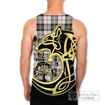 MacPherson Dress Ancient Tartan Men's Tank Top with Family Crest Celtic Wolf Style