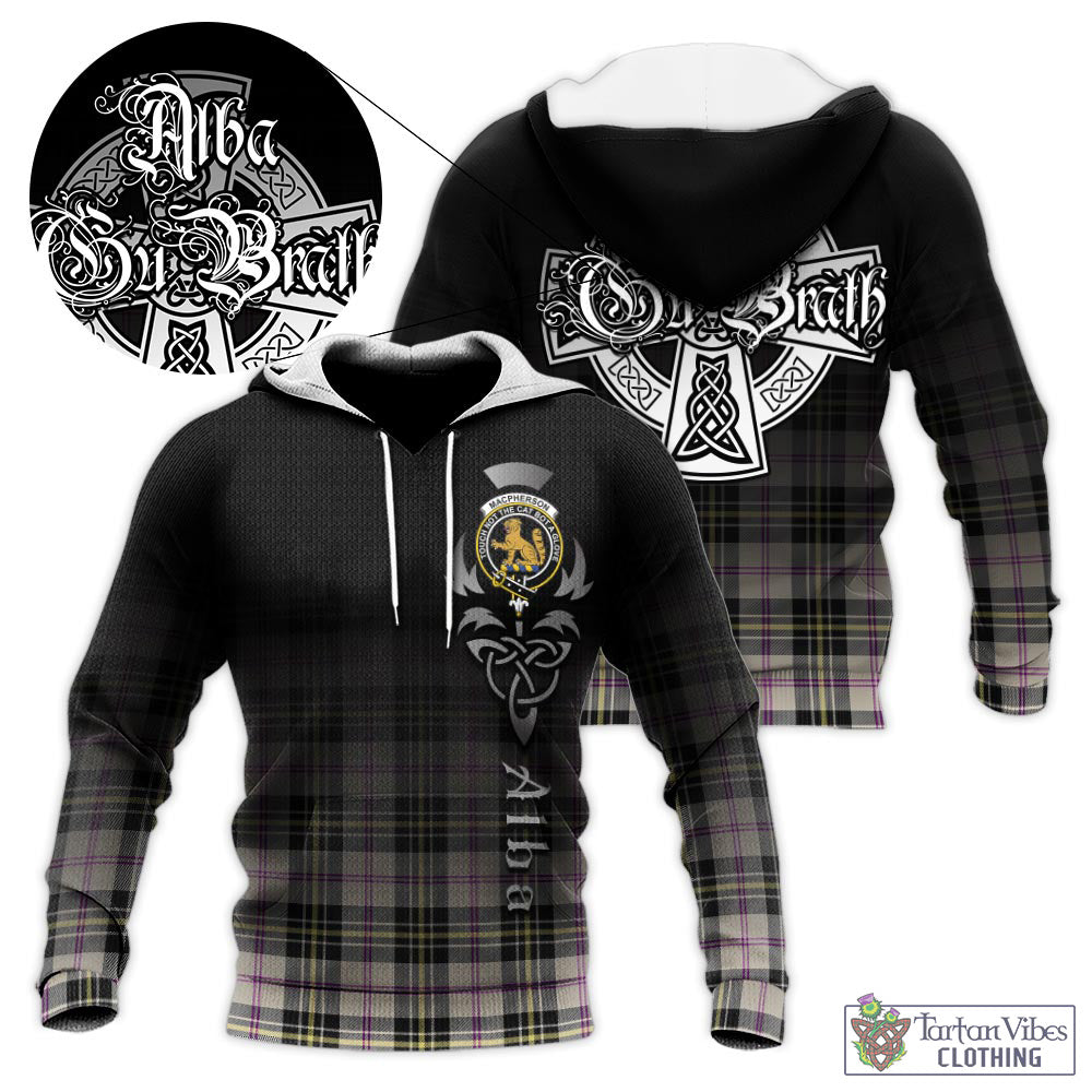 Tartan Vibes Clothing MacPherson Dress Ancient Tartan Knitted Hoodie Featuring Alba Gu Brath Family Crest Celtic Inspired