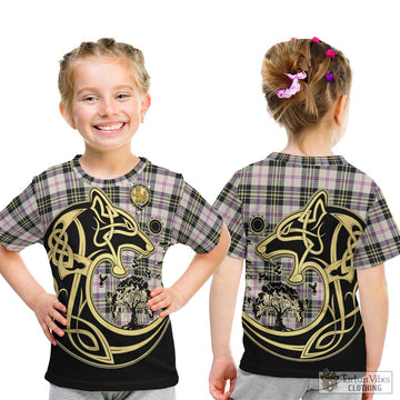 MacPherson Dress Ancient Tartan Kid T-Shirt with Family Crest Celtic Wolf Style