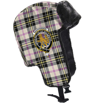 MacPherson Dress Ancient Tartan Winter Trapper Hat with Family Crest