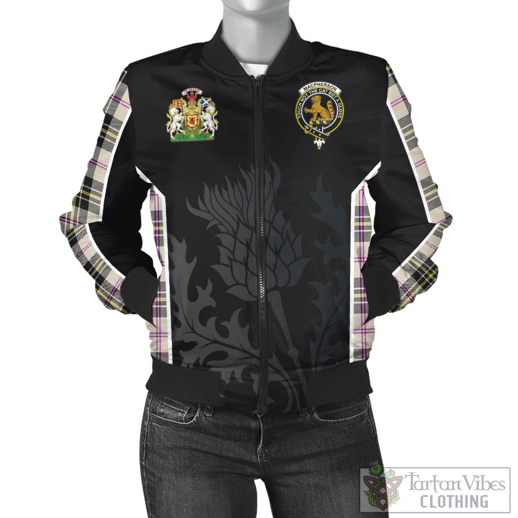 Tartan Vibes Clothing MacPherson Dress Ancient Tartan Bomber Jacket with Family Crest and Scottish Thistle Vibes Sport Style