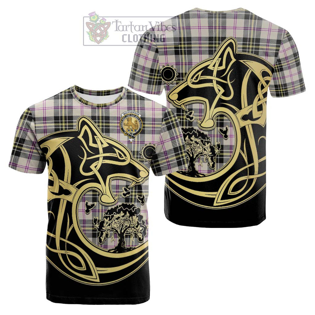 Tartan Vibes Clothing MacPherson Dress Ancient Tartan Cotton T-shirt with Family Crest Celtic Wolf Style