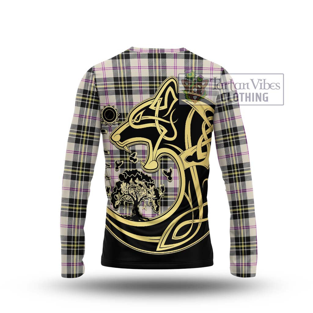 Tartan Vibes Clothing MacPherson Dress Ancient Tartan Long Sleeve T-Shirt with Family Crest Celtic Wolf Style