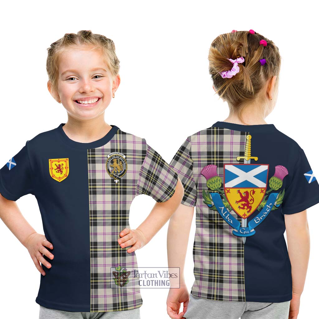 Tartan Vibes Clothing MacPherson Dress Ancient Tartan Kid T-Shirt with Scottish Lion Royal Arm Half Style