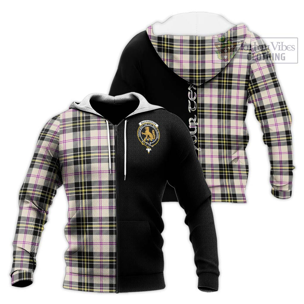 MacPherson Dress Ancient Tartan Knitted Hoodie with Family Crest and Half Of Me Style Unisex Knitted Zip Hoodie - Tartanvibesclothing Shop