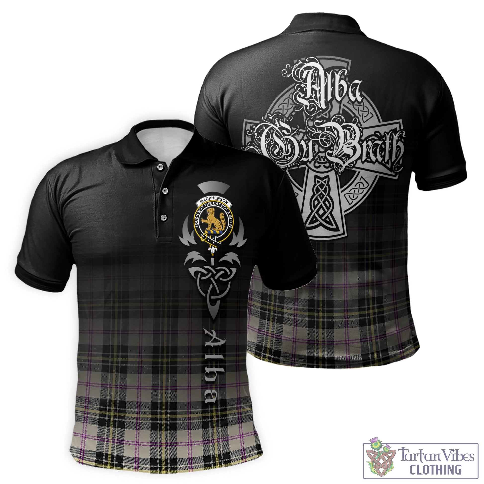 Tartan Vibes Clothing MacPherson Dress Ancient Tartan Polo Shirt Featuring Alba Gu Brath Family Crest Celtic Inspired