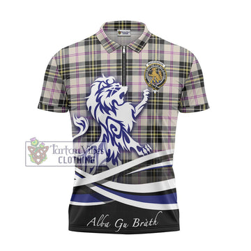 MacPherson Dress Ancient Tartan Zipper Polo Shirt with Alba Gu Brath Regal Lion Emblem