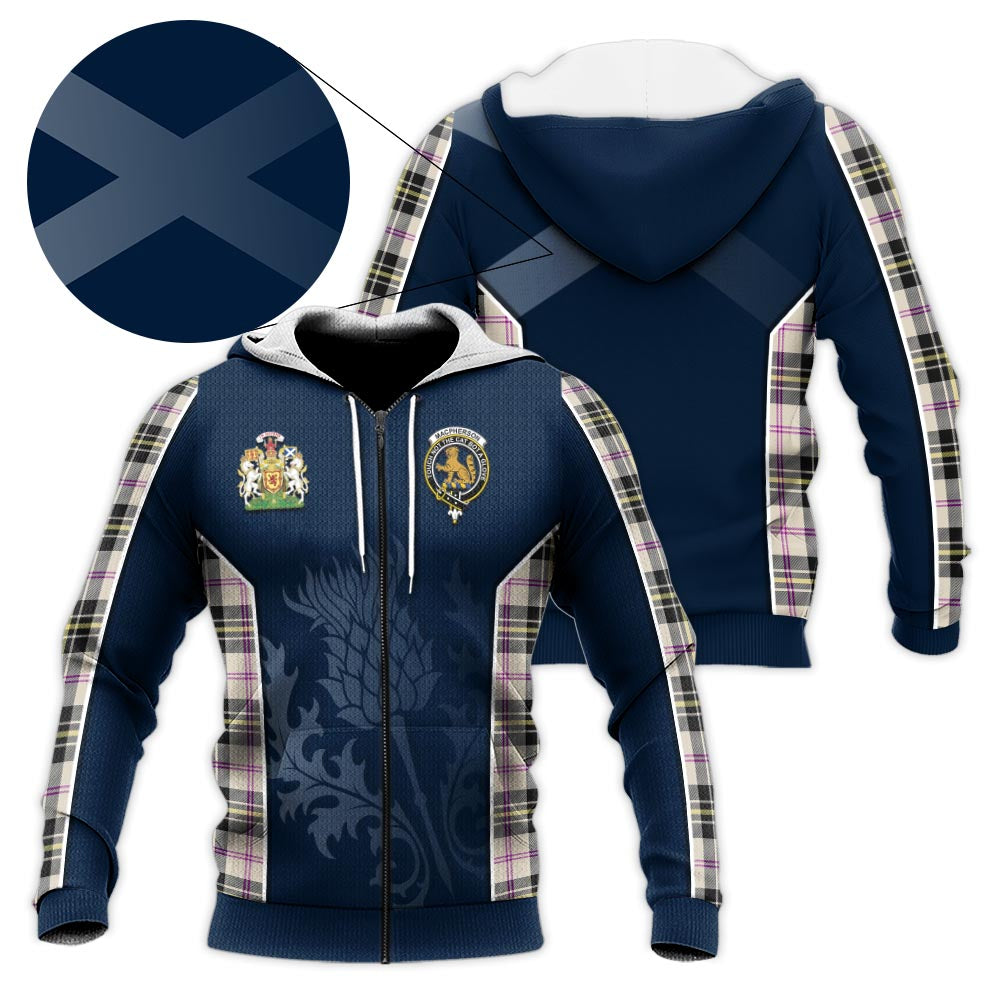 Tartan Vibes Clothing MacPherson Dress Ancient Tartan Knitted Hoodie with Family Crest and Scottish Thistle Vibes Sport Style