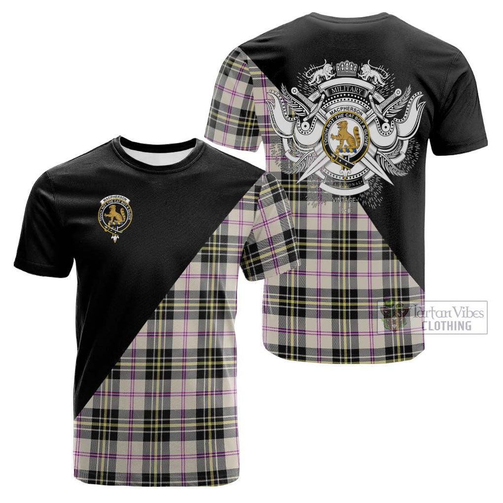 Tartan Vibes Clothing MacPherson Dress Ancient Tartan Cotton T-shirt with Family Crest and Military Logo Style