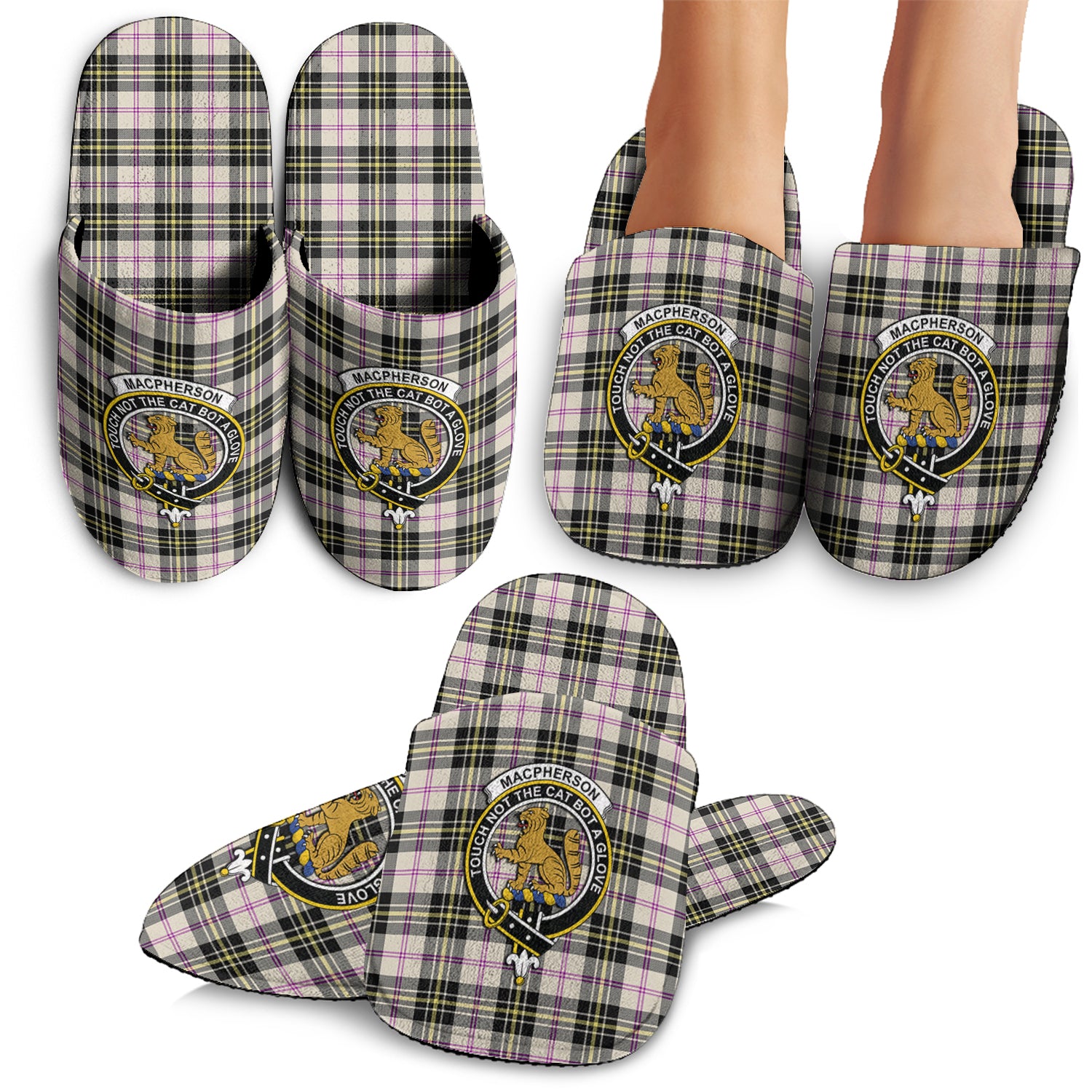 MacPherson Dress Ancient Tartan Home Slippers with Family Crest - Tartanvibesclothing