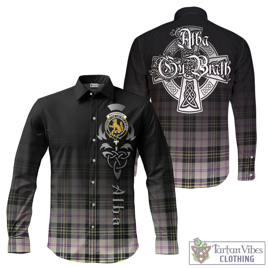 Tartan Vibes Clothing MacPherson Dress Ancient Tartan Long Sleeve Button Up Featuring Alba Gu Brath Family Crest Celtic Inspired