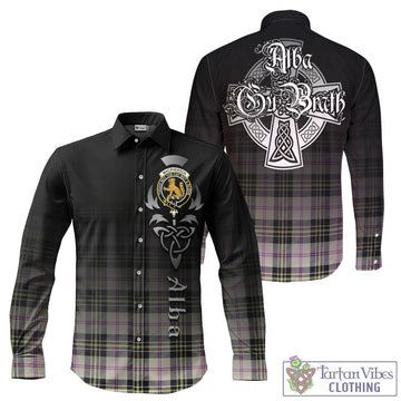 MacPherson Dress Ancient Tartan Long Sleeve Button Up Featuring Alba Gu Brath Family Crest Celtic Inspired