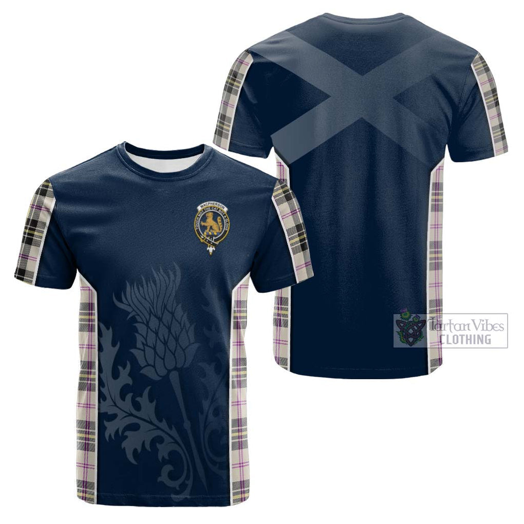 Tartan Vibes Clothing MacPherson Dress Ancient Tartan Cotton T-shirt with Family Crest and Scottish Thistle Vibes Sport Style