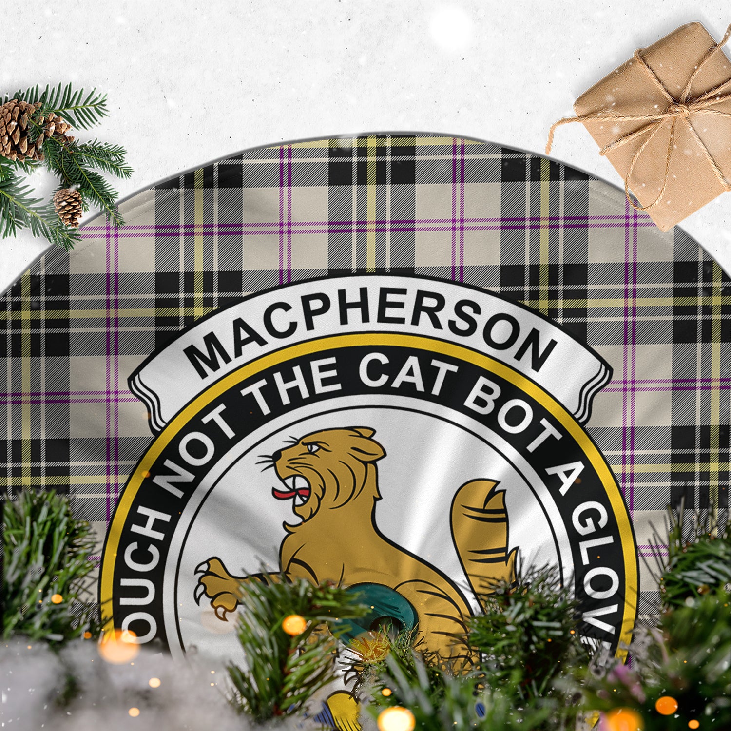 MacPherson Dress Ancient Tartan Christmas Tree Skirt with Family Crest - Tartanvibesclothing