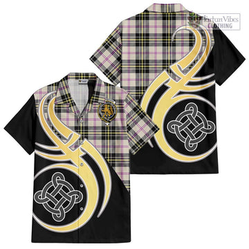 MacPherson Dress Ancient Tartan Short Sleeve Button Shirt with Family Crest and Celtic Symbol Style