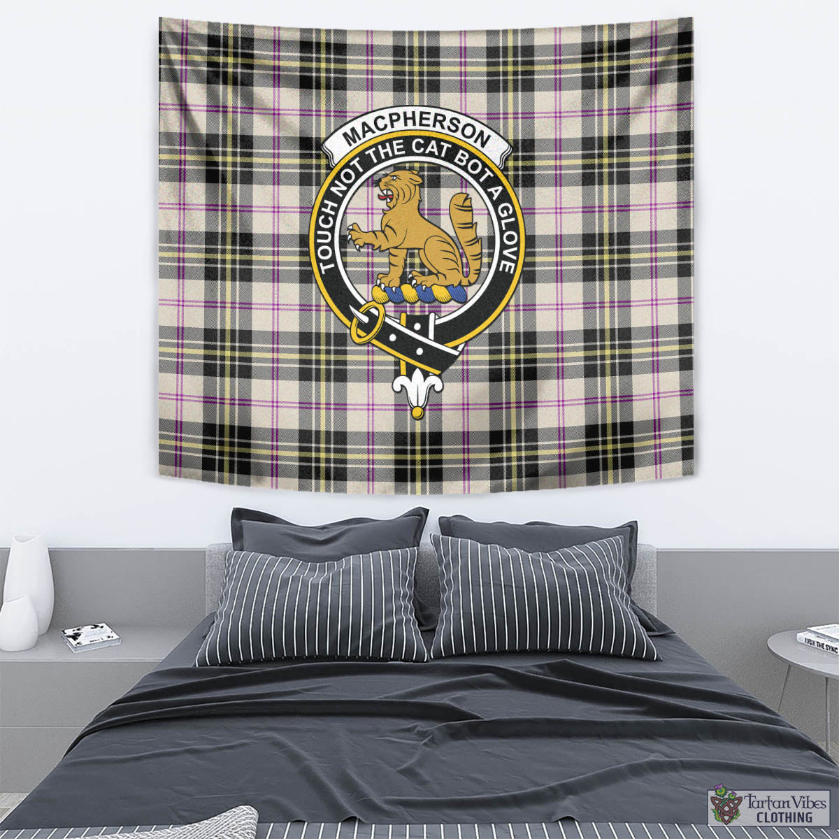 Tartan Vibes Clothing MacPherson Dress Ancient Tartan Tapestry Wall Hanging and Home Decor for Room with Family Crest