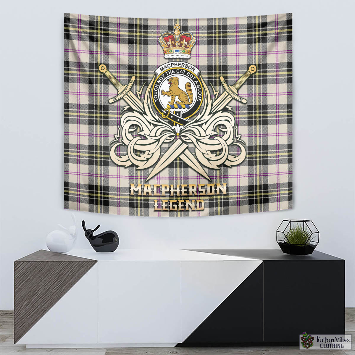 Tartan Vibes Clothing MacPherson Dress Ancient Tartan Tapestry with Clan Crest and the Golden Sword of Courageous Legacy