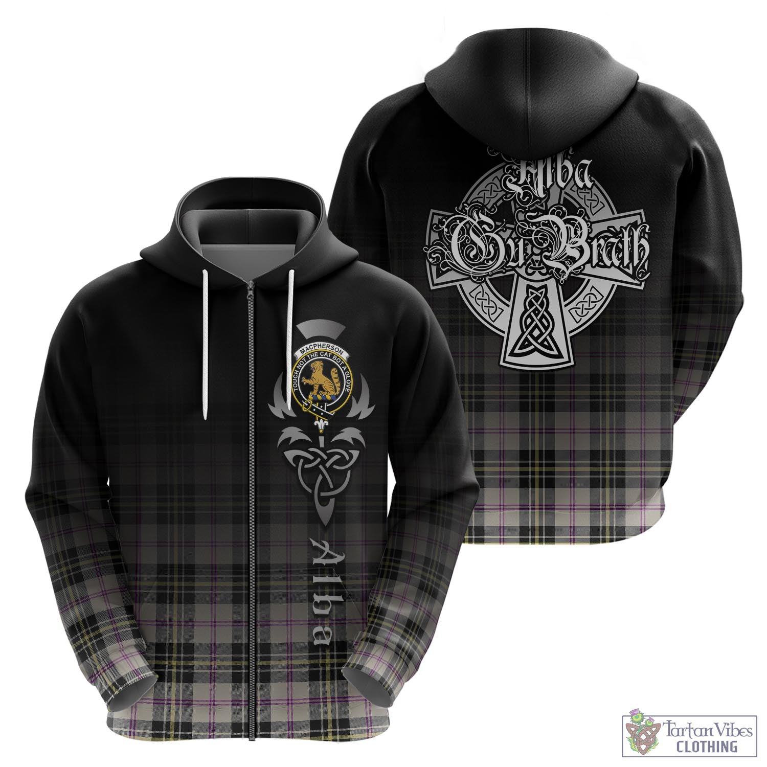 Tartan Vibes Clothing MacPherson Dress Ancient Tartan Hoodie Featuring Alba Gu Brath Family Crest Celtic Inspired