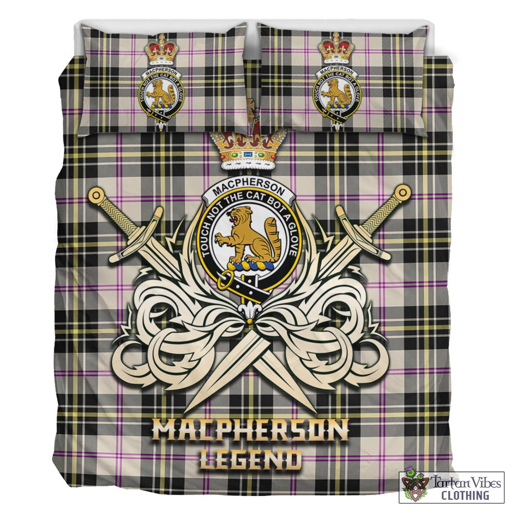 Tartan Vibes Clothing MacPherson Dress Ancient Tartan Bedding Set with Clan Crest and the Golden Sword of Courageous Legacy