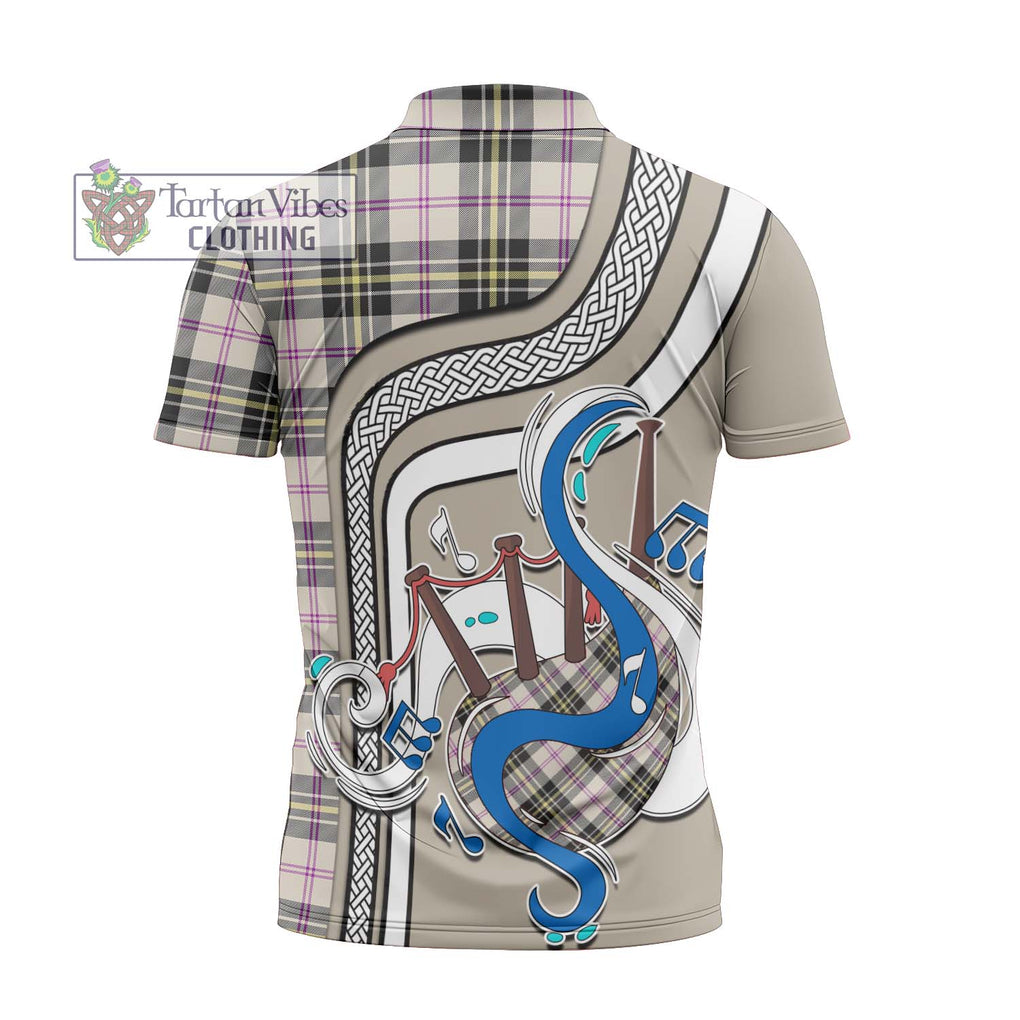 MacPherson Dress Ancient Tartan Zipper Polo Shirt with Epic Bagpipe Style - Tartanvibesclothing Shop