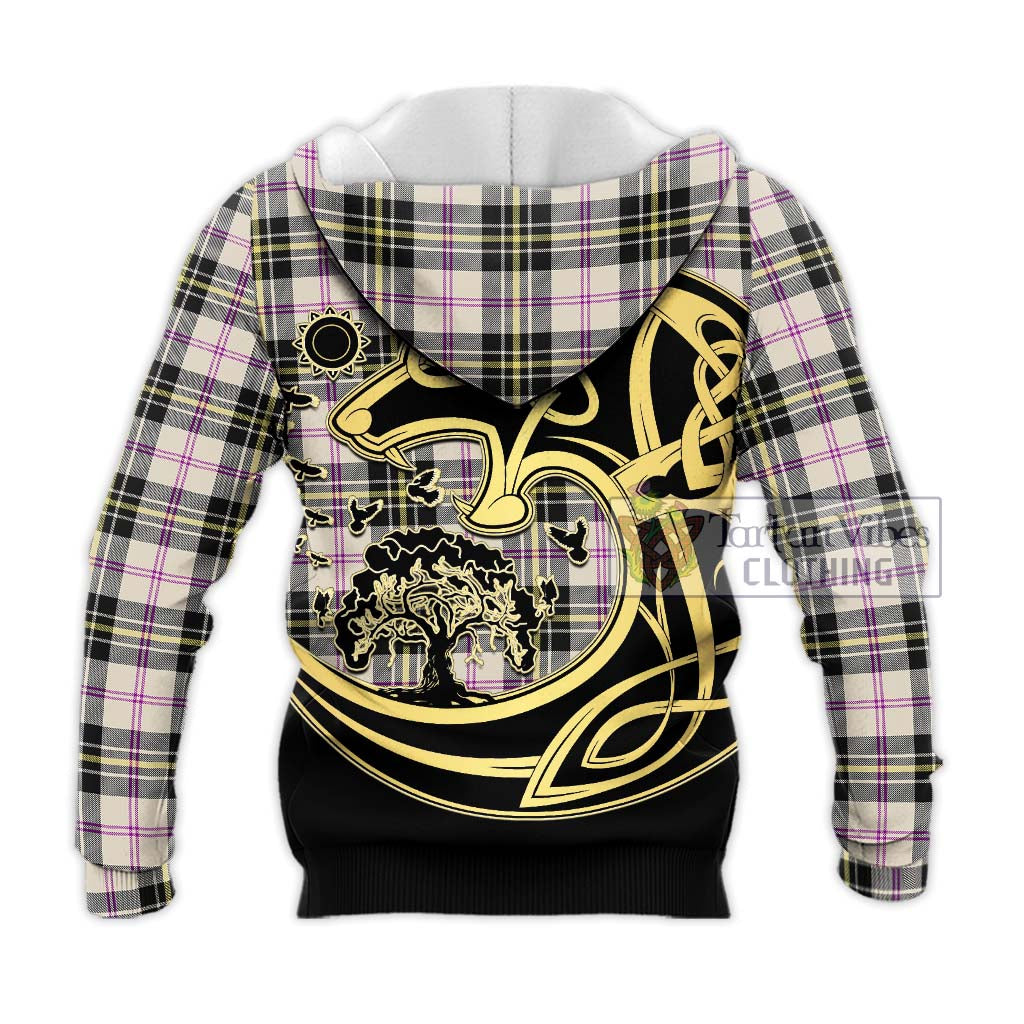 Tartan Vibes Clothing MacPherson Dress Ancient Tartan Knitted Hoodie with Family Crest Celtic Wolf Style