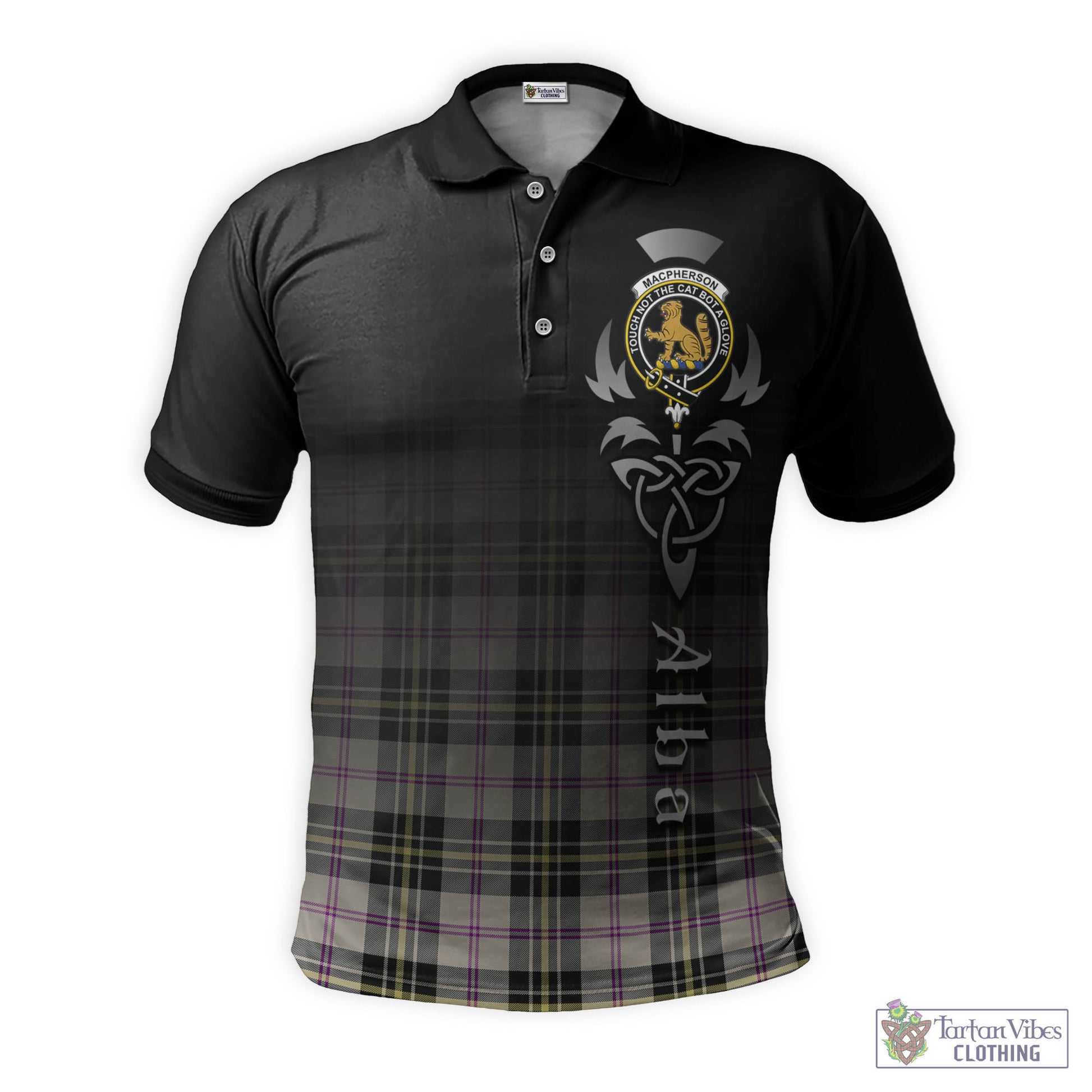 Tartan Vibes Clothing MacPherson Dress Ancient Tartan Polo Shirt Featuring Alba Gu Brath Family Crest Celtic Inspired