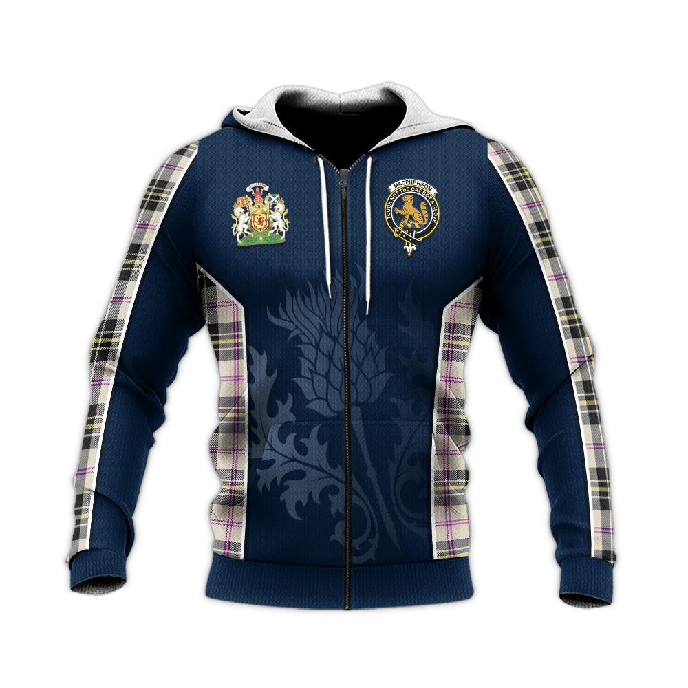 Tartan Vibes Clothing MacPherson Dress Ancient Tartan Knitted Hoodie with Family Crest and Scottish Thistle Vibes Sport Style